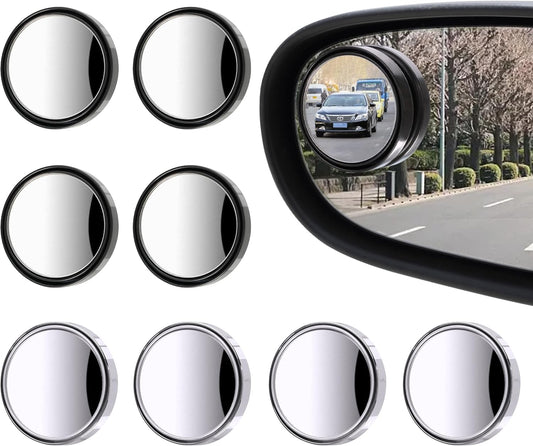 8 Pcs Blind Spot Mirrors for Car, 1.97’’ Round HD Convex Mirror, 360° Wide Angle Side View Mirror with ABS Housing for a wide range of models (black, silver)