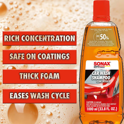 SONAX Car Wash Shampoo Concentrate 314300 | High-Foaming pH-Neutral Formula for Effective Cleaning | Safe on All Paint Wax Sealants & Coatings | Removes Dirt Grime and Road Film | 1L (33.3oz)