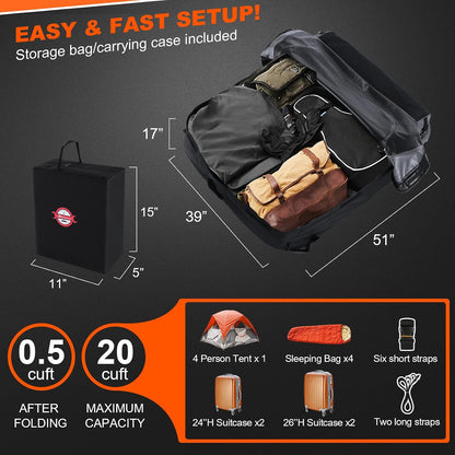 Sailnovo Rooftop Cargo Carrier Roof Bag, 20 Cubic feet Soft Waterproof Car Roof Bag fit Cars with/Without Rack, 6 Tie-Down Straps, 6 Door Hooks, Foldable Car Top Carrier for Road Trip Camping Travel