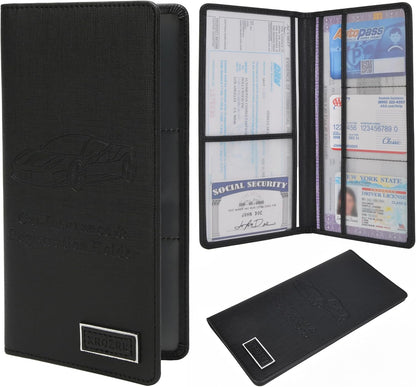 Premium Car Registration & Insurance Card Holder with Magnetic Closure & Clear Pockets, Glove Box Organizer for Documents, Driver's License (Reticulated black)