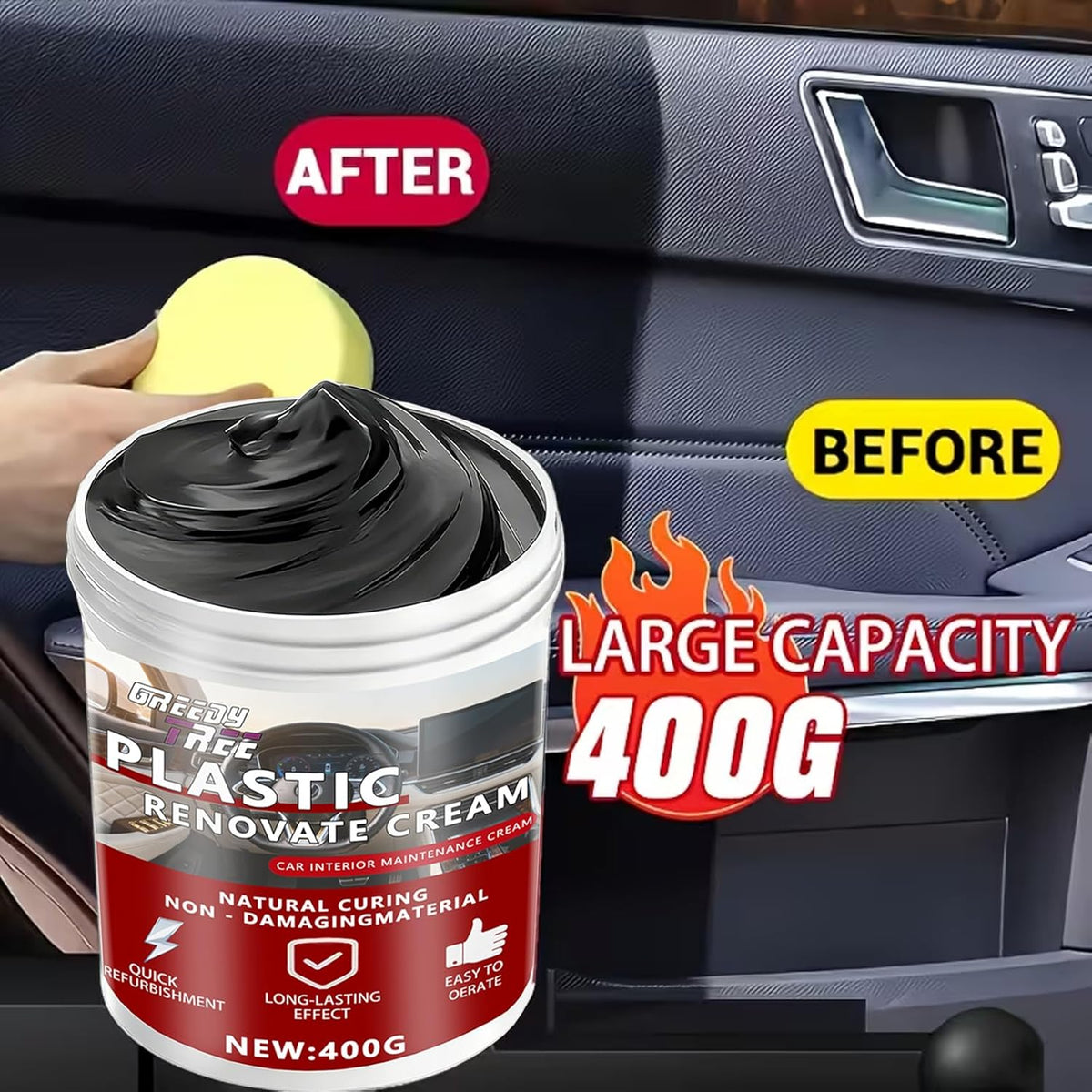 Car Plastic Restorer Pro - 14oz Auto Interior & Exterior Renewal Paste | Restores Faded Dashboards, Trim & Bumpers | UV Protection, Non-Greasy & Long-Lasting Finish