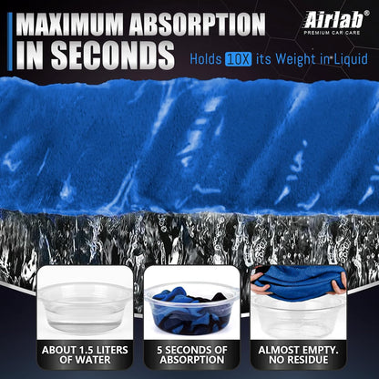 Airlab Microfiber Towels for Cars Wash Drying Thick Plush Cleaning Cloth Auto Detailing Super Absorbent for Interior & Exterior Lint Free, Streak Free, 16" X 16", 800 GSM, Pack of 4