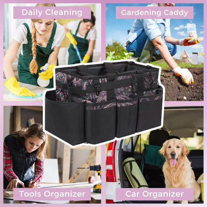 SCAVATA Wearable Cleaning Caddy Organizer with Handle & Shoulder Straps for Housekeepers, Under Sink & Car Cleaning Tool Organizer Bag with 4 Foldable Dividers (Green)