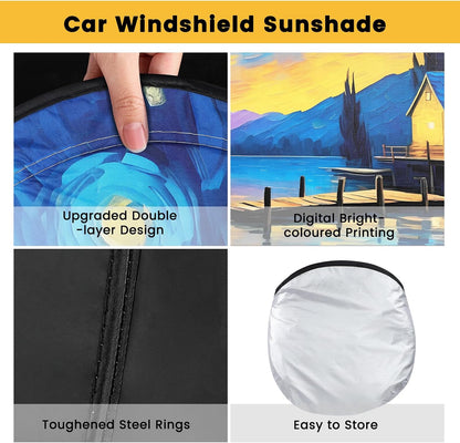 Iridescent Sun Shade for Car Windshield, Foldable Universal Car Windshield Upgrade Sunshade Enhanced UV Rays Reflective Sun Visor Shade Keeps Vehicle Cool