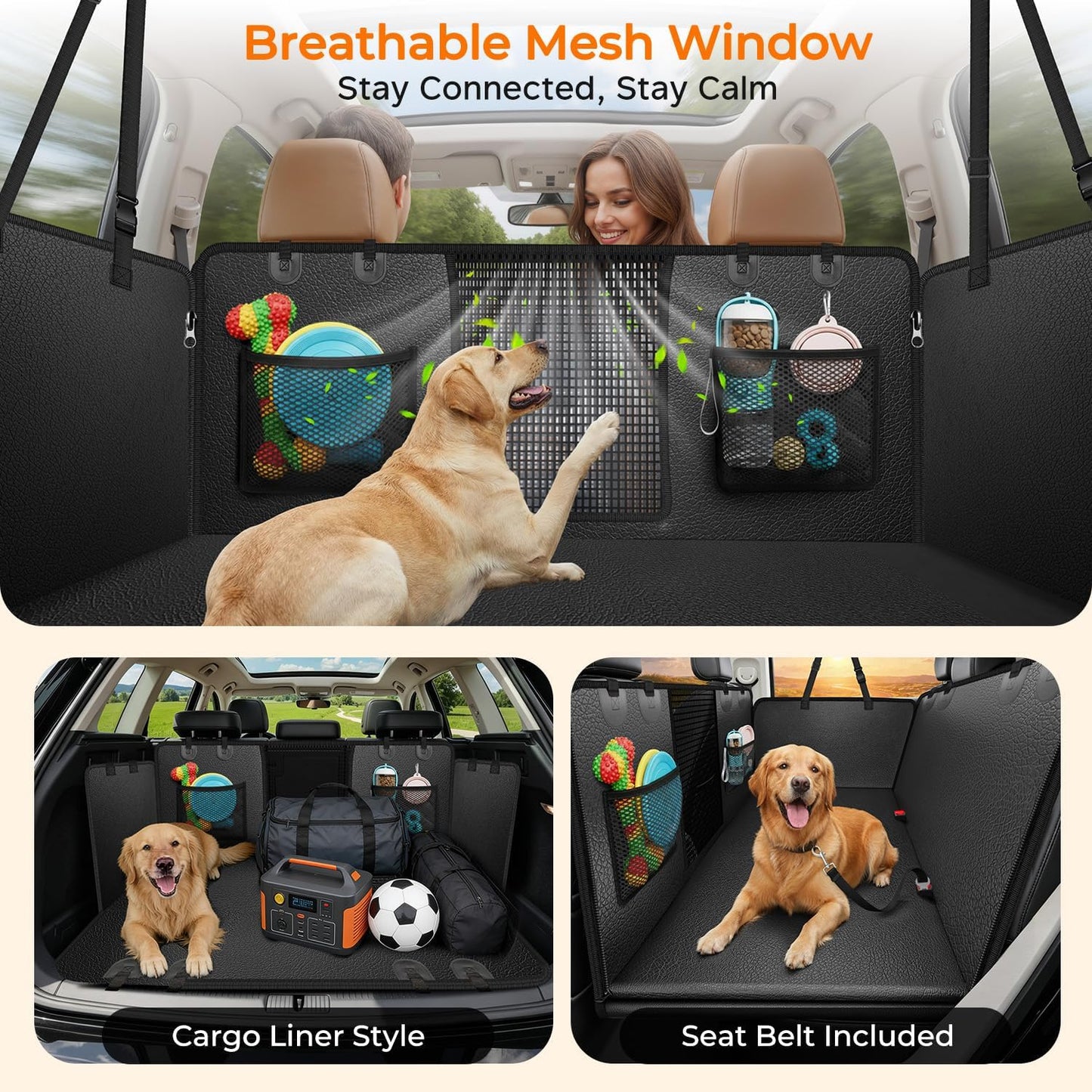 URPOWER 2026 Upgraded Back Seat Extender for Dogs - Large Hard Bottom Dog Car Seat Cover Holds 550lbs, Waterproof Dog Hammock Pet Bed with High-Density Foam Non-Slip Backseat Protector