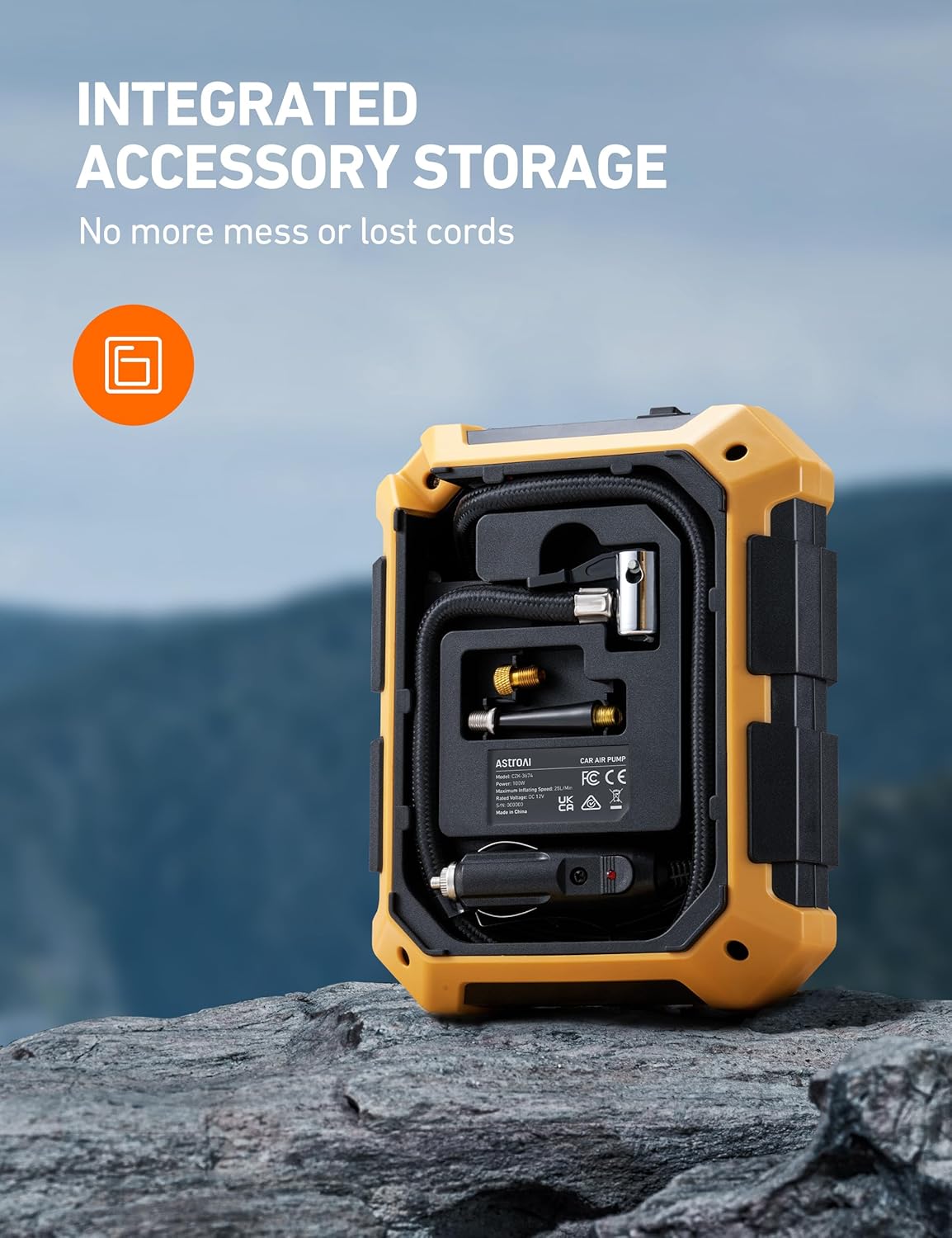 AstroAI Tire Inflator Portable Air Compressor 12V DC 100PSI, Integrated Storage, Digital Gauge, Auto Shut-Off Fast Inflation LED Light, Air Pump for Car Tires Bike Motorcycle Other Inflatables, Yellow