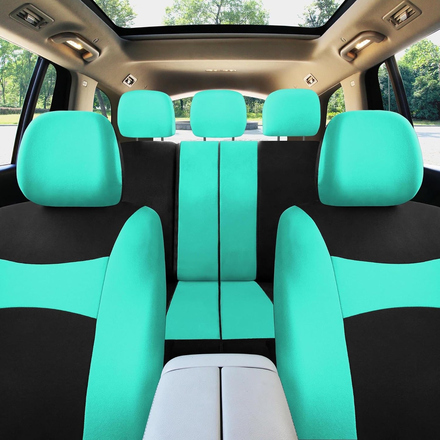 FH Group Full Set Cloth Car Seat Covers, Universal Fit Front and Split Bench Rear, Airbag Compatible, Washable for SUV, Sedan, Van - Black