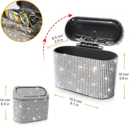 Accmor Car Trash Can with Lid, Mini Auto Dustbin Garbage Organizer Holder 2 Packs, Automotive Storage Container Bin with 60 Pcs Bags for Vehicle, Home, Office