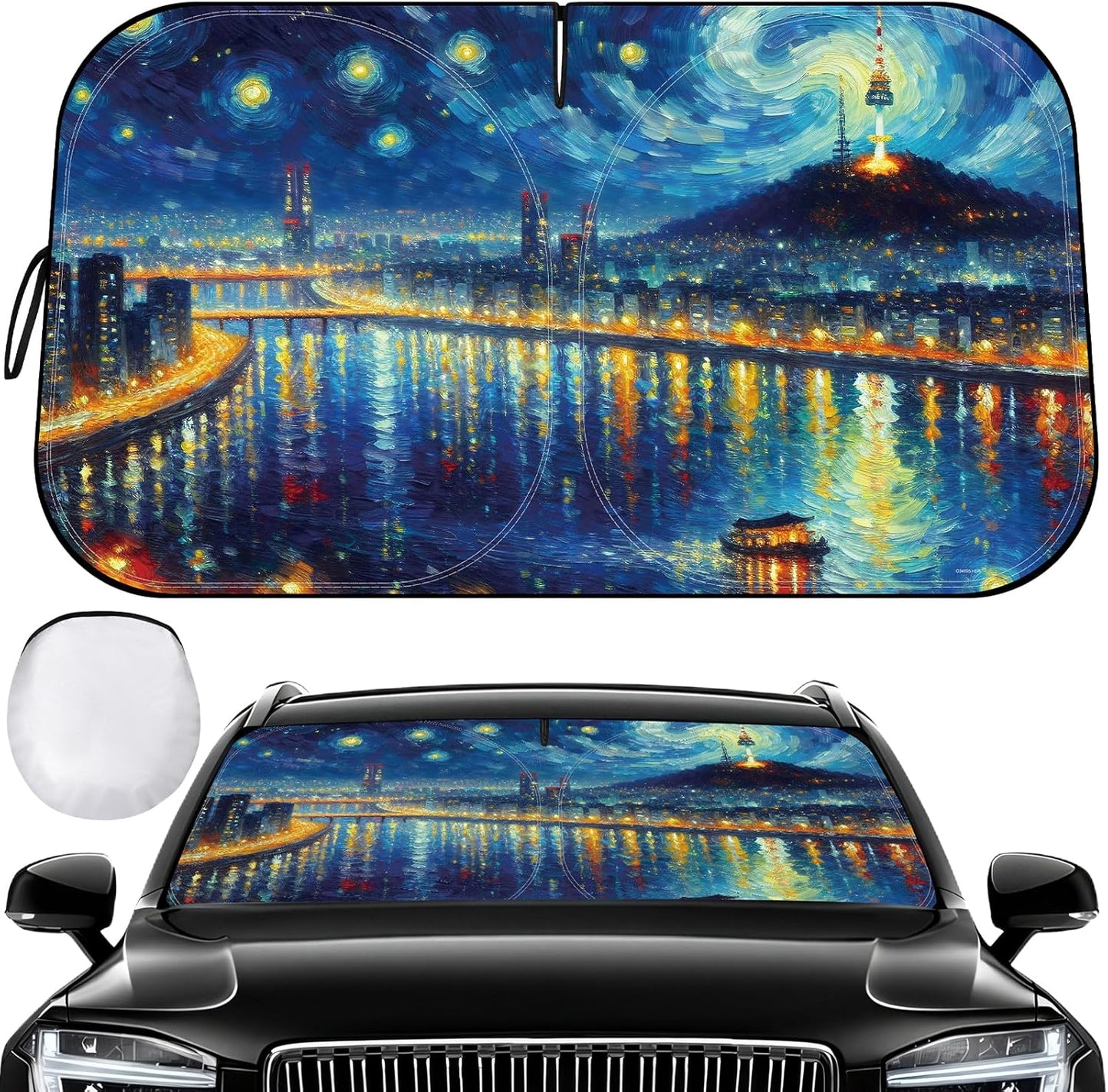 Windshield Sun Shade - Car Sun Shade Windshield, Reflector Sunshade Offers Ultimate Protection for Car Interior, Foldable Front Window Fit for Hatchback, Truck, SUV, MPV