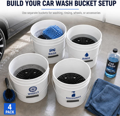 Kingrol 4 Pack Car Wash Bucket Grit Guard Inserts, 10.24" Automotive Bucket Dirt Trap for 3-5 Gallon Buckets, Wash Mitt Grit Separator with Finger Holes for Car Detailing, Black