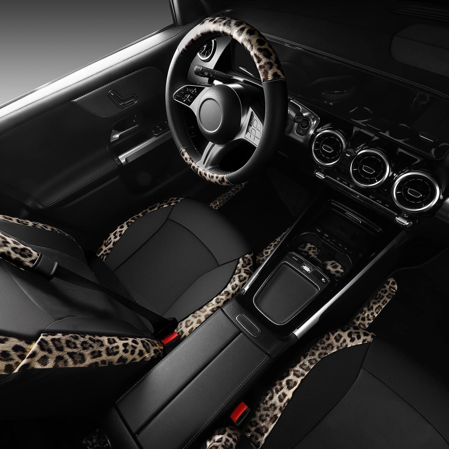 CAR PASS Waterproof Universal Car Floor Mats, Leopard Print Car Mats Fit for SUV,Vans,sedans, Trucks,Set of 4pcs Car Carpet with Driver Heel Pad and Nibs Backing, Leopard Car Accessories Gray Leopard