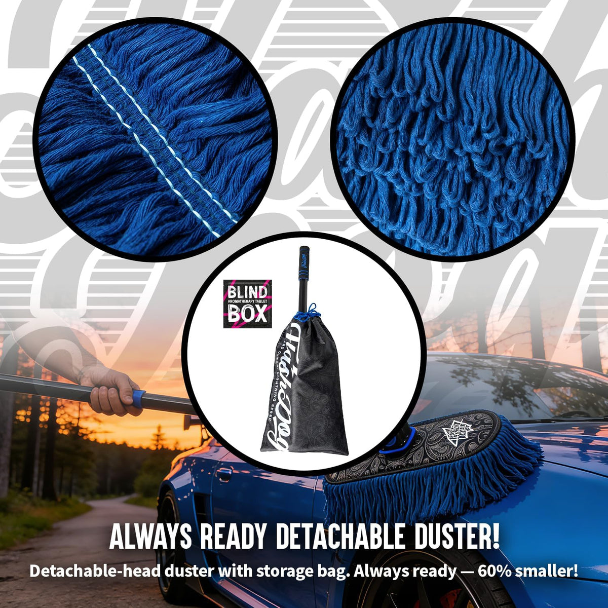 Flash Dog Car Duster Exterior & Interior Duster Aluminum Alloy Extendable Handle and Wax Cotton Strands Scratch-Free Cleaning for Cars, SUVs, RVs | Waterless Dust & Pollen Remover