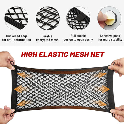 RED WOLF 2 Pcs Universal Cargo Net Pocket Elastic Mesh Netting Car Mesh Pouch for Trunk RV Boats Home Cargo Storage Mesh with Screws and Hooks (25.6'' x 9.8'')
