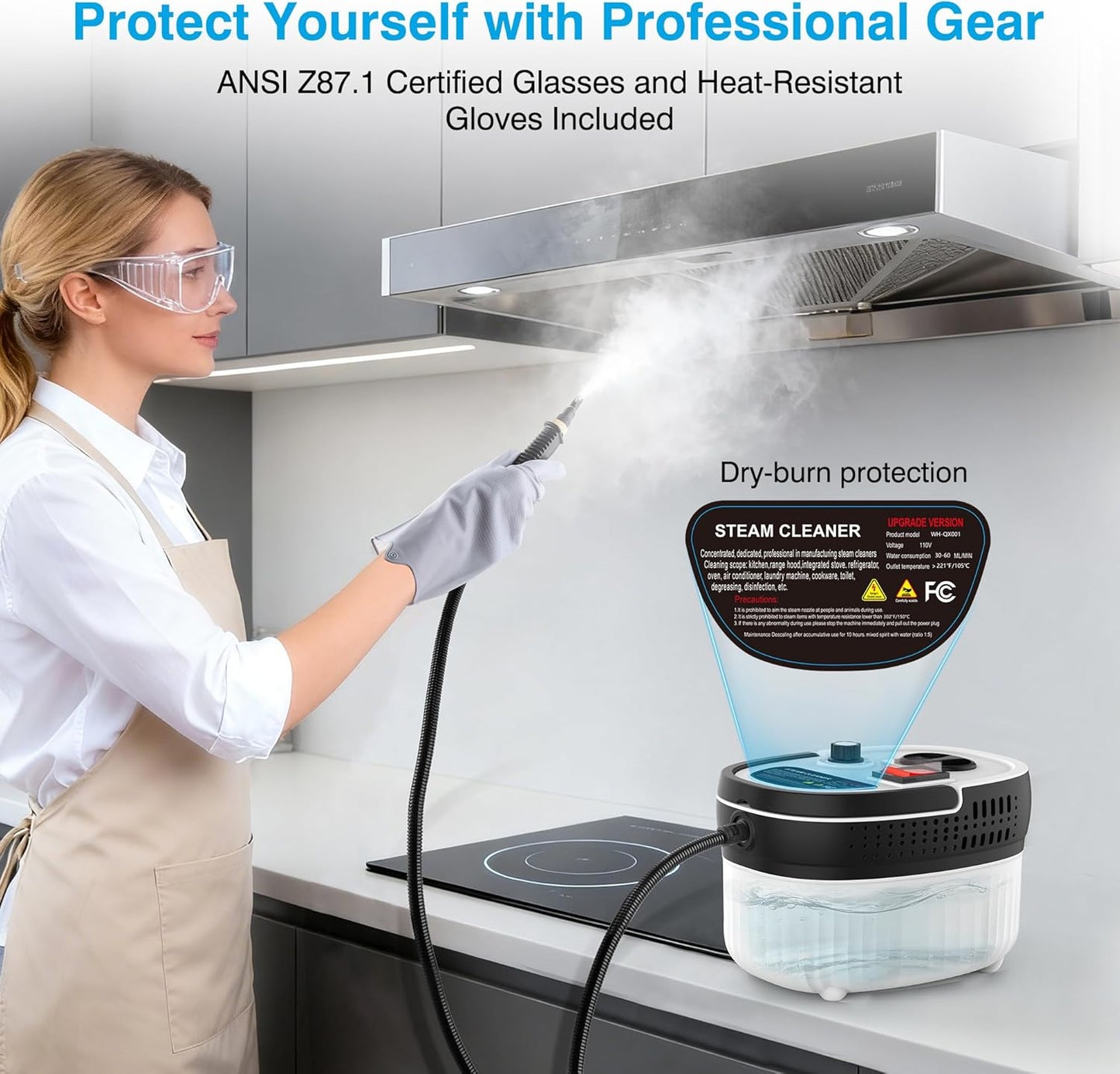 Steam Cleaner for Home & Car Detailing, 2500W High Pressure Portable Steamer with 6-Level Adjustable Steam, 15s Heat-Up, 9.8ft Long Hose, ANSI Z87.1 Goggles, 17-Pcs Kit for Tile, Grout, Hardwood