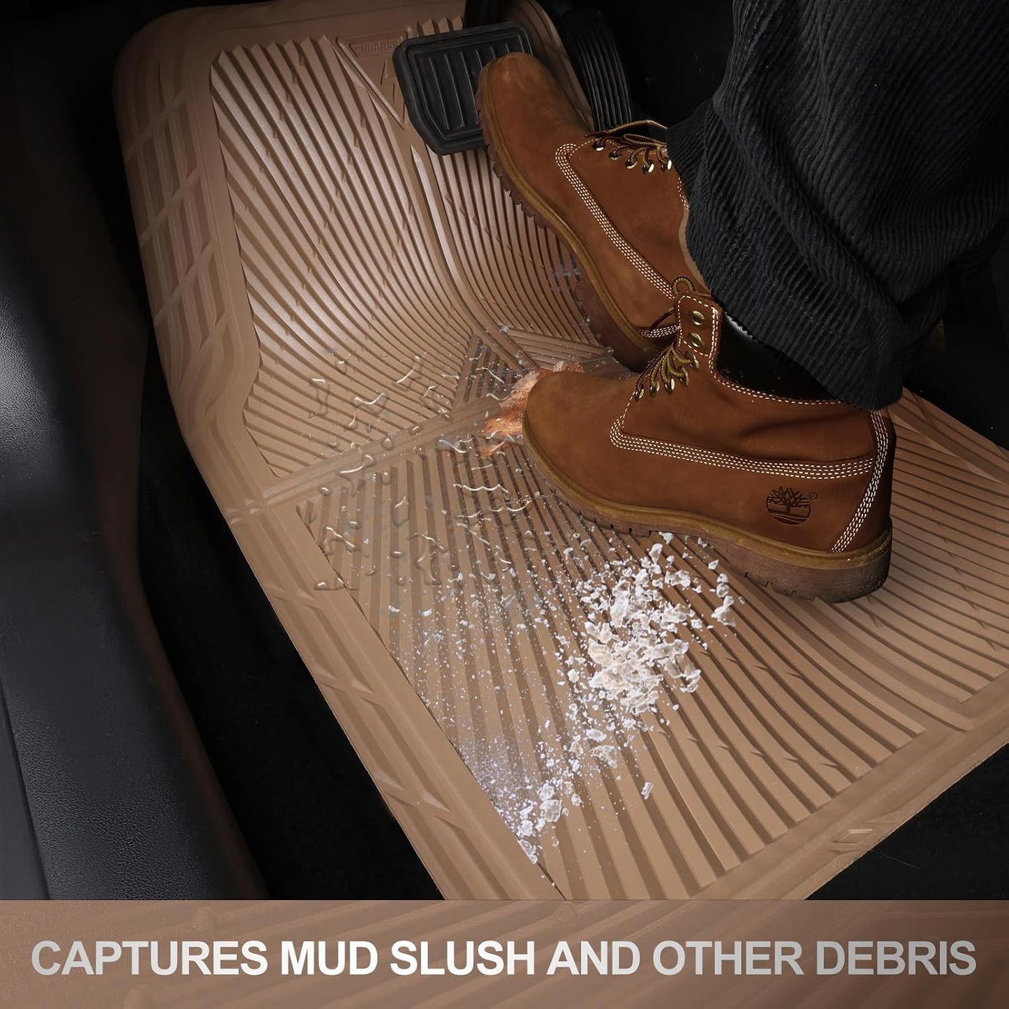 CAR PASS Rubber Floor Mats, All Weather Waterproof Trim-to-Fit Automotive Mats for Cars Trucks SUV, Anti-Slip Easy Clean, Heavy Duty Full Set 3-Piece, All Black