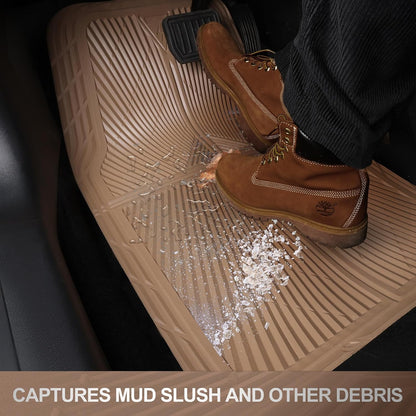CAR PASS Rubber Floor Mats, All Weather Waterproof Trim-to-Fit Automotive Mats for Cars Trucks SUV, Anti-Slip Easy Clean, Heavy Duty Full Set 3-Piece, All Black