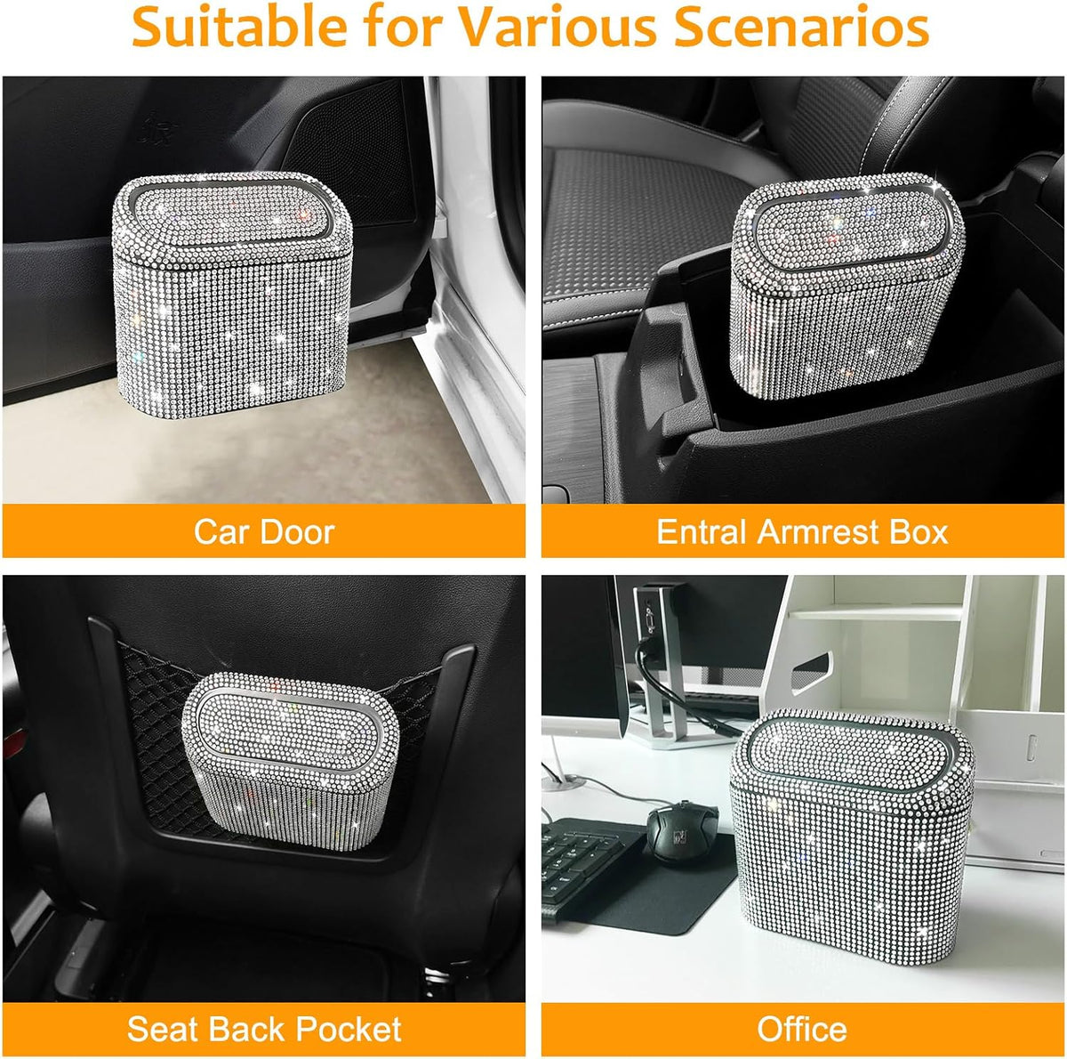 Accmor Car Trash Can with Lid, Mini Auto Dustbin Garbage Organizer Holder 2 Packs, Automotive Storage Container Bin with 60 Pcs Bags for Vehicle, Home, Office