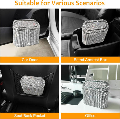 Accmor Car Trash Can with Lid, Mini Auto Dustbin Garbage Organizer Holder 2 Packs, Automotive Storage Container Bin with 60 Pcs Bags for Vehicle, Home, Office