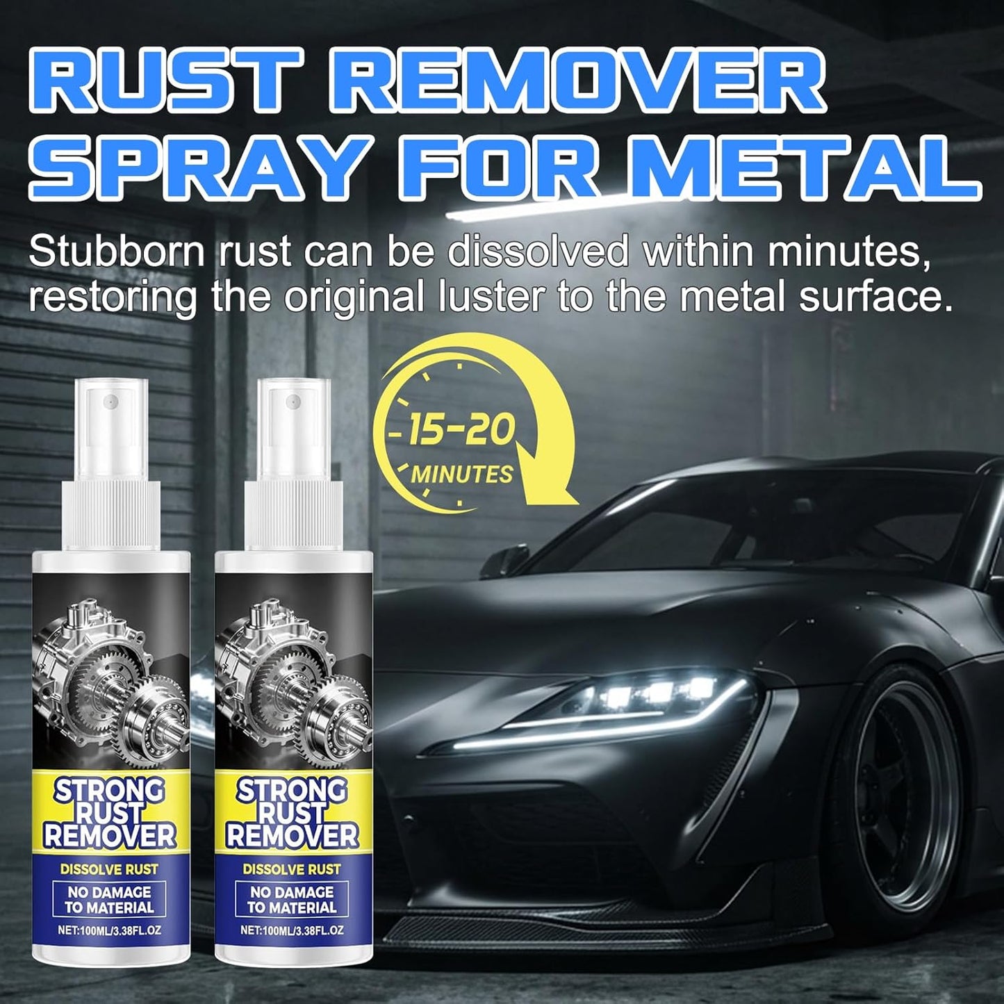 2pcs Rust Remover Spray for Metal, Upgrade Rust Remover Spray for Metal, Multipurpose Rust Stain Remover, Heavy Duty Metal Cleaner for Vehicles, Tools, Cars, Chains, Iron Out Rust Remover Spray