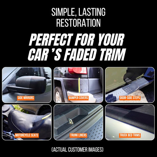 BEAM BRIGHT Plastic Trim Restorer – Dry, Non-Greasy for a True Natural Black Trim Finish for Severely Faded Car Trim & Vinyl. Long-Lasting UV Protection for Exterior & Interior Plastic – 8 oz