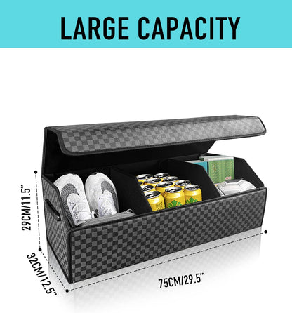 Fyzeoty Car Organizers for Trunk for Suv Sedan, Leather Storage Box,Magnetic Lid,Collapsible and Adjustable,16.5 inches