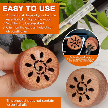 Essential Oil Car Diffuser, 2 PCS Car Aromatherapy Wood Diffuser with Vent Clip