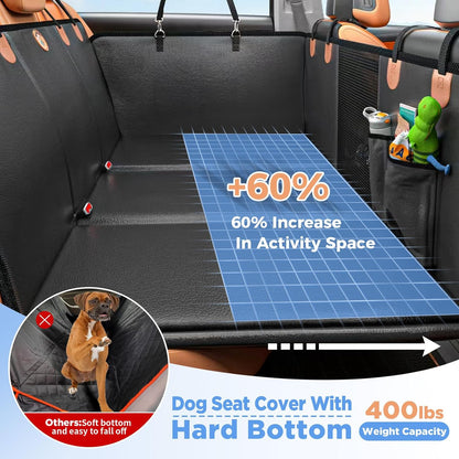 MYJAQI Back Seat Extender for Dogs, Waterproof Dog Car Seat Cover for Back Seat with Hard Bottom, 2026 Upgraded Material, Anti Scratch, Safer, Easy to Use and Clean, Holds 400lbs