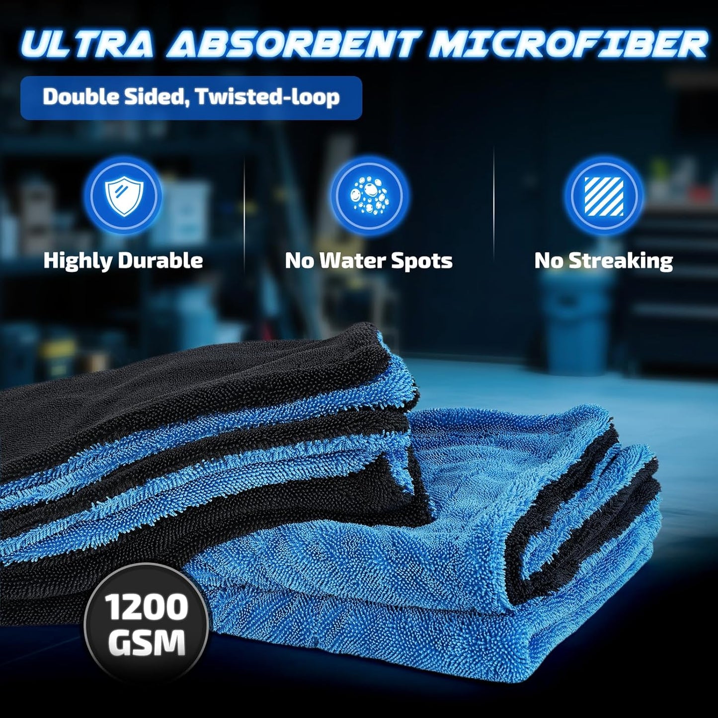 SMINDER 2-Pack 1200 GSM Car Drying Towels – Microfiber Towels for Cars (36" x 24"), Ultra-Absorbent, Streak-Free, Scratch-Free, No Water Spots, Double-Twist Pile & Edgeless Design