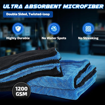 SMINDER 2-Pack 1200 GSM Car Drying Towels – Microfiber Towels for Cars (36" x 24"), Ultra-Absorbent, Streak-Free, Scratch-Free, No Water Spots, Double-Twist Pile & Edgeless Design