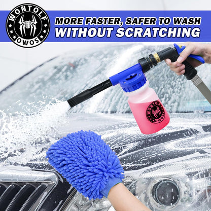 Car Wash Foam Gun Foam Sprayer - Foam Cannon Garden Hose- Car Wash Kit - Snow Foam Blaster with Microfiber Wash Mitt + Storage Bag - Car Accessories for Men