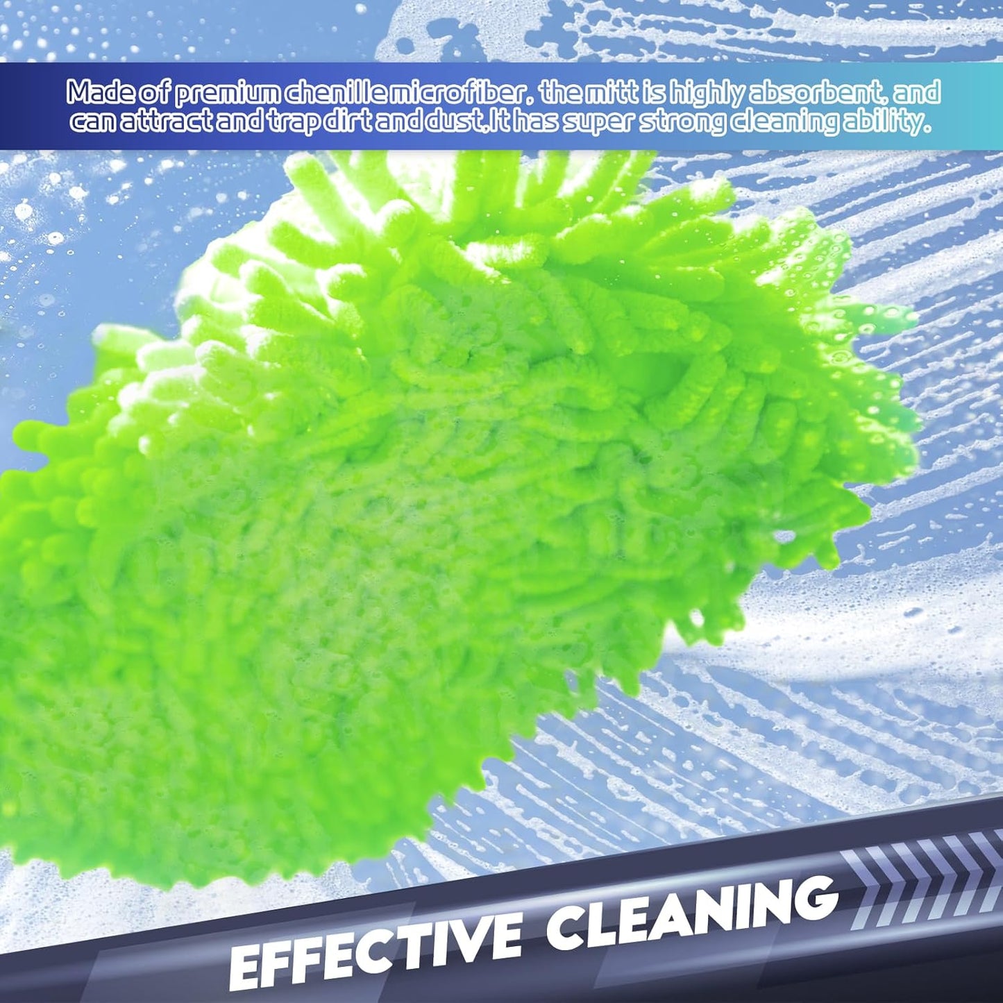 wuyaoyao 2PCS Car Wash Mitt, 10.14"×7.12" Chenille Microfiber Car Wash Mitts, Scratch-Free & Lint-Free, Absorbent Double Sided Clean Glove for Cars Cleaning, Auto Cleaning Supplies (Orange)