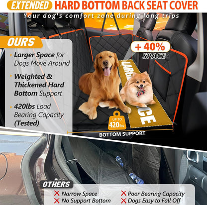 Back Seat Extender for Dogs-Large Space, Dog Car Seat Cover Hard Bottom Holds 420lbs, Sturdy Backseat Extender for Dogs,Upgraded Waterproof Pet Car Bed Dog Hammock for Car, SUV,Truck, Black