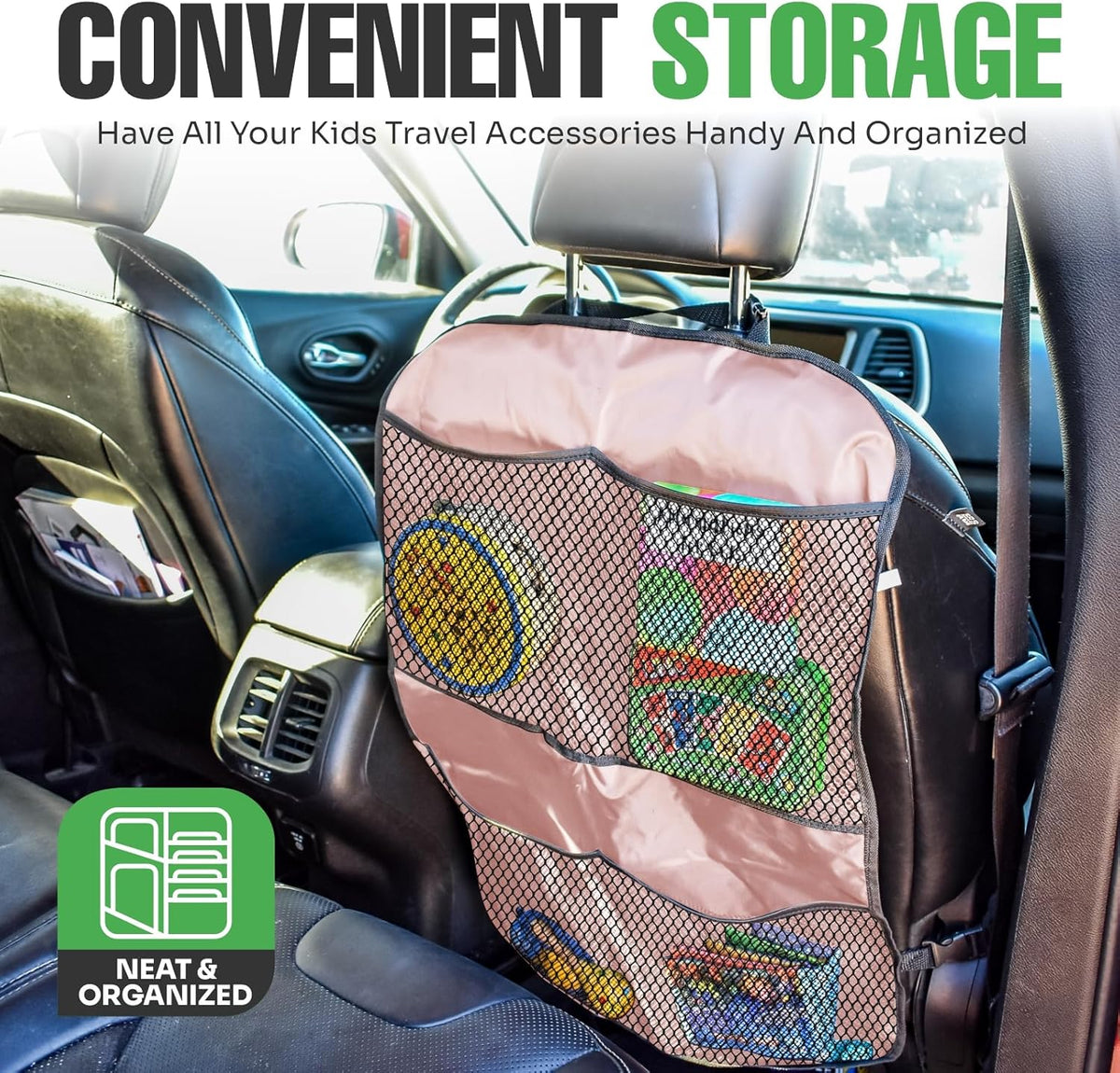 lebogner Back Seat Cover For Kids + 3 Pocket Storage Organizer, 2 Pack X-Large Waterproof Kick Mats Backseat Protector, Car Seat Back Protectors For Vehicles To Protect From Dirt, Mud & Scratches