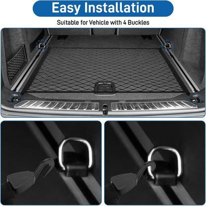 Cargo Net 60×40cm, Car Trunk Net Elastic Nylon Baggage, Car Trunk Net with 4 Hooks, Storage Organizer Car Net for Car Boot Vehicle Van SUV(Black)