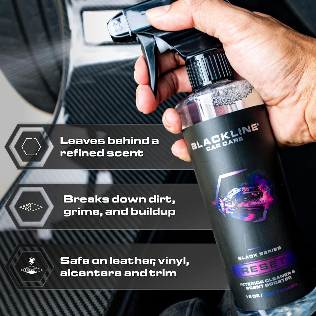 Blackline Luxury Scented Leather Interior Car Cleaner Reset Deep Cleans & Deodorizes All Surfaces, pH-Neutral High-Foam Formula, Long-Lasting Premium Fragrance and Deodorization for Car - Wild Cherry