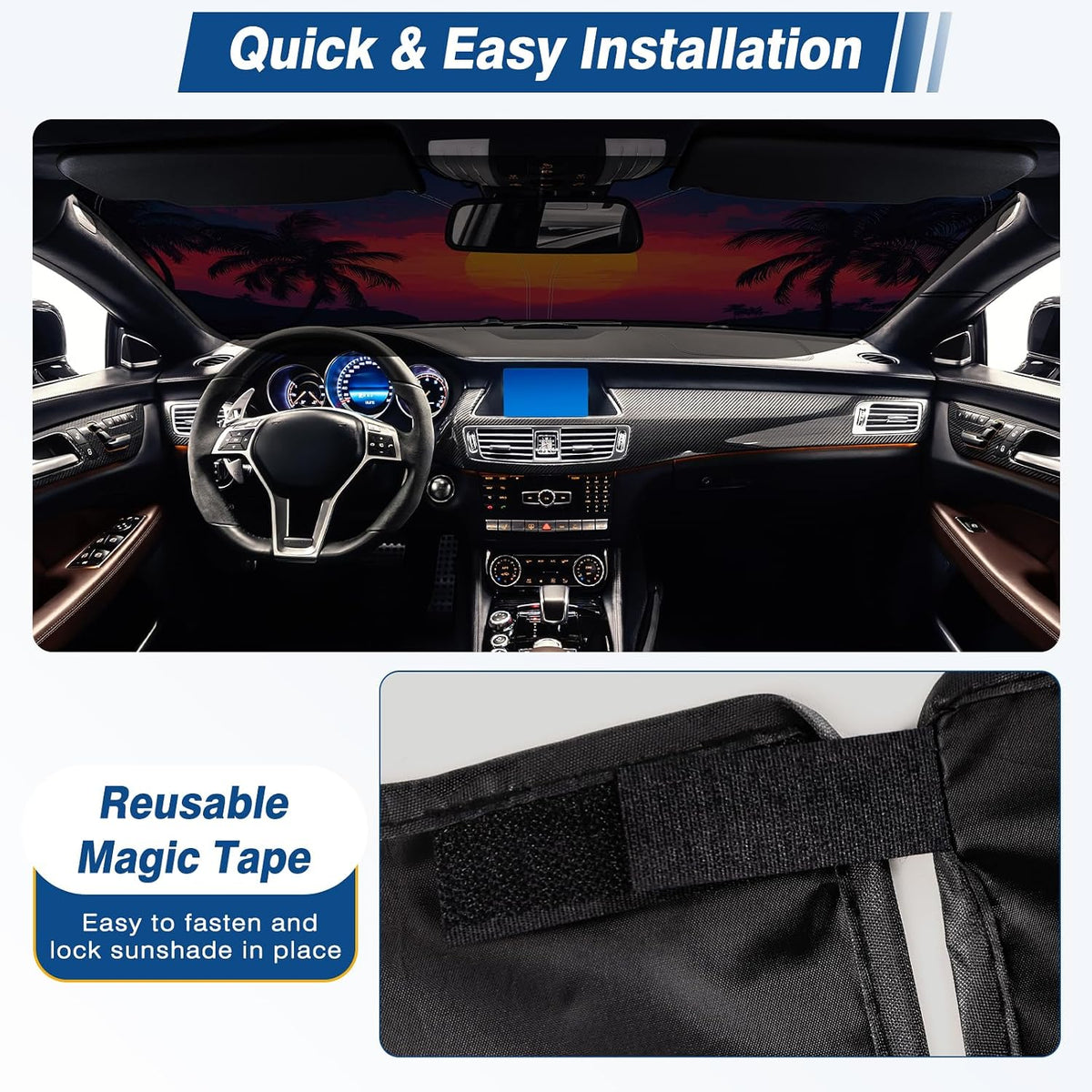 Windshield Sun Shade - Car Sun Shade Windshield, Reflector Sunshade Offers Ultimate Protection for Car Interior, Foldable Front Window Fit for Hatchback, Truck, SUV, MPV