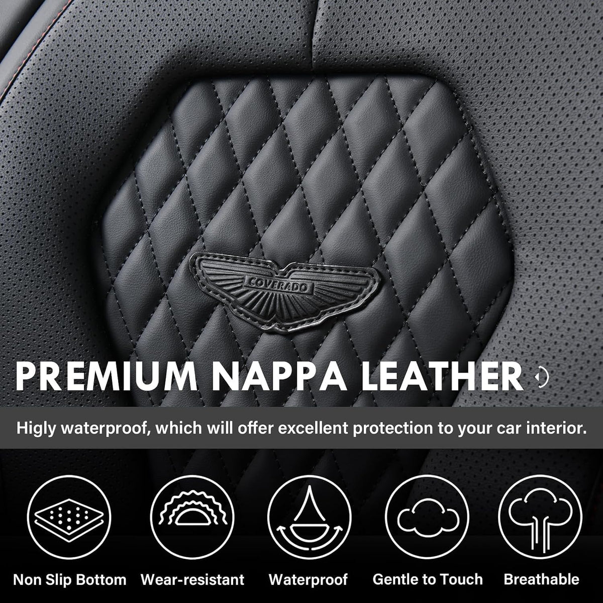 Coverado Seat Covers, Car Seat Covers Full Set, Black Car Seat Cover, Car Seat Covers Front Seats Back Seat Cover, Waterproof Car Seat Cushion, Leather Seat Covers Seat Protector Fit for Most Cars