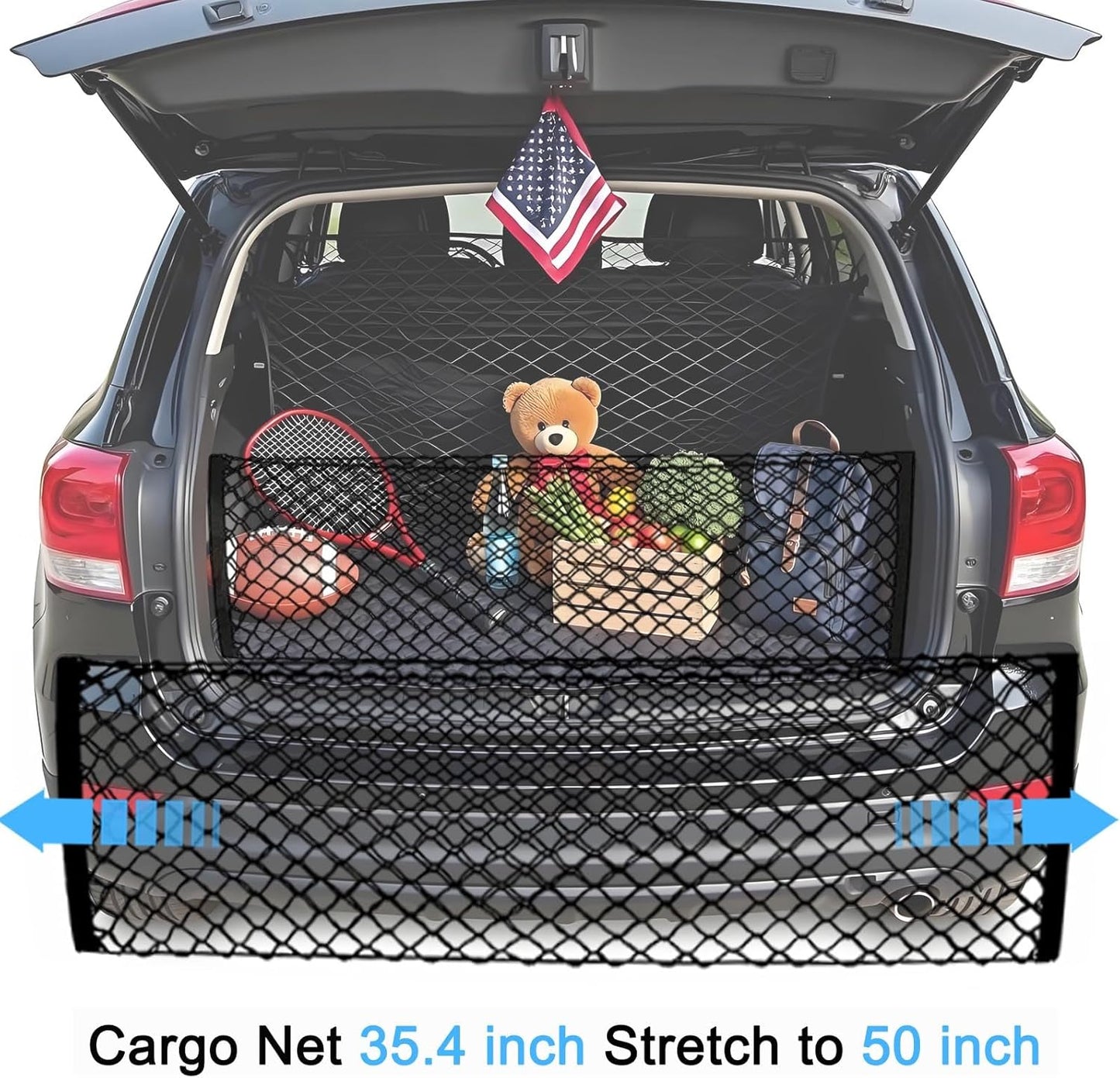 BAILALIBO Cargo Net Stretchable, Adjustable Elastic Trunk Mesh Nets with Metal Hook Universal for SUV, Jeep, Trucks, Car Exterior Accessories for Secure Storage (35.4x15.8 inch)