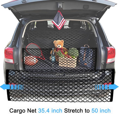 BAILALIBO Cargo Net Stretchable, Adjustable Elastic Trunk Mesh Nets with Metal Hook Universal for SUV, Jeep, Trucks, Car Exterior Accessories for Secure Storage (35.4x15.8 inch)
