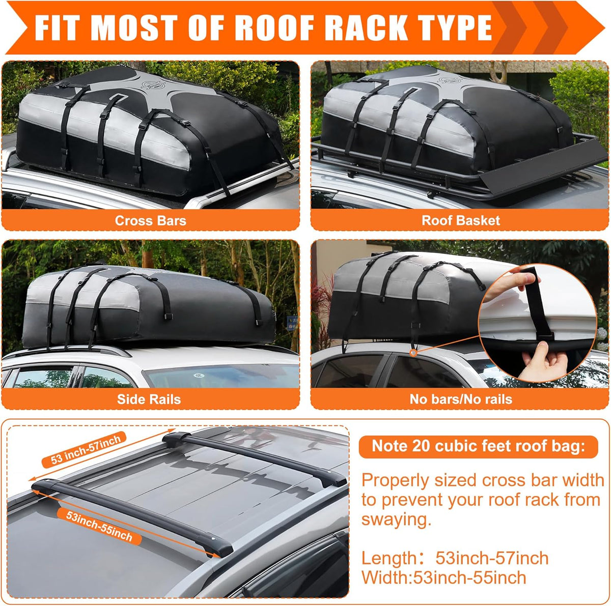Sailnovo Rooftop Cargo Carrier Roof Bag,20 Cubic feet Soft PVC Waterproof Roof Bag for Most Vehicles with/Without Rack with Strap,Anti-Slip Mat,Padlock,Foldable Car Top Carrier for Road Trip Camping