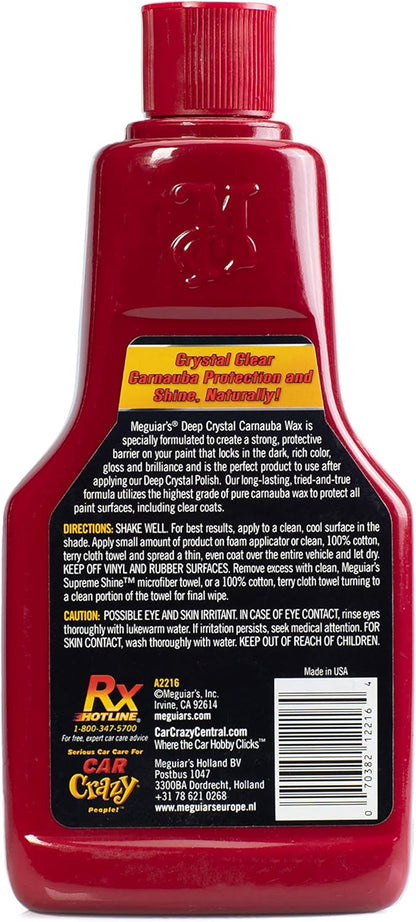 Meguiar's Deep Crystal Carnauba Wax, High-Grade Carnauba Liquid Car Wax for Long-Lasting Protection, Creates a Brilliant Shine and Gloss, Blocks UV Rays, Ideal Step for After Polishing, 16 Oz