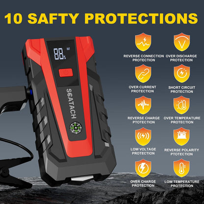 Scatach 3000A Car Battery Jump Starter,12V Jump Starter Battery Pack Portable (up to 9.0L Gasoline and 7.0L Diesel Engine), Jump Box with 3 Modes Flashlight and Jumper Cables