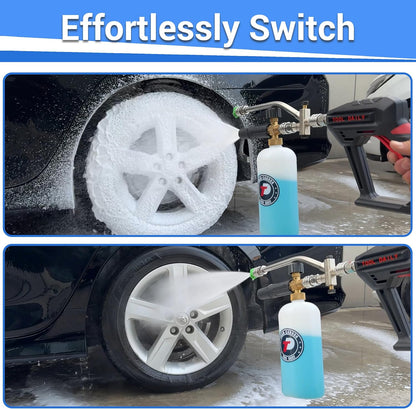 Tool Daily Short Pressure Washer Gun with Foam Cannon, 1/4 Inch Quick Connector, with 5 Pressure Washer Nozzle Tips, 1 Liter