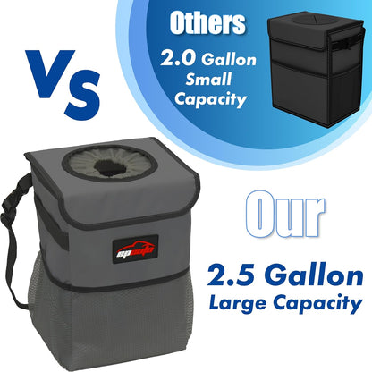 EPAuto Waterproof Car Trash Can with Lid and Storage Pockets, 2.5 Gallon, Black