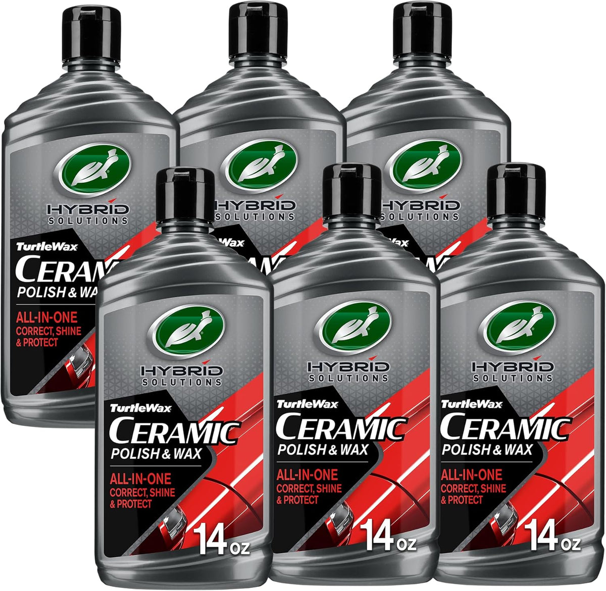 Turtle Wax Hybrid Solutions Ceramic Car Polish and Wax, Light Scratch Remover, Durable Paint Protection, Extreme Water Beading, High Gloss Shine, Hand or Machine Polisher Use, 14 oz (Pack of 1)