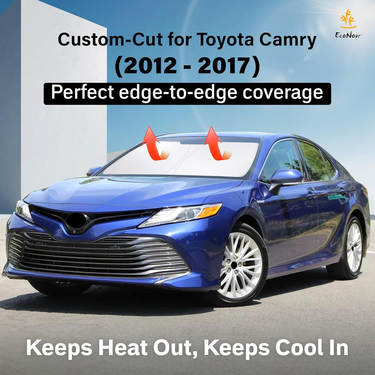 EcoNour Car Windshield Sun Shade | 2025 Upgraded Innovative No-Light-Pass Technology for Maximum Coverage | Foldable Sun Shade Keeps Your Vehicle Cool | Must-Have Car Accessories | Small (59" x 29") - Colors L