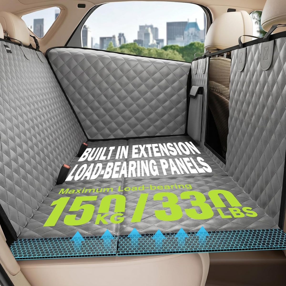 Dog Car Seat Cover for Back Seat, Waterproof Leather Fabric Back Seat Extender for dogs 52.4 * 24.4in, Foldable in The Car, Hard PVC Panels Bottom Support to 330 lbs, for Cars/Mid-Size SUV/Small Truck