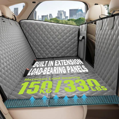 Dog Car Seat Cover for Back Seat, Waterproof Leather Fabric Back Seat Extender for dogs 52.4 * 24.4in, Foldable in The Car, Hard PVC Panels Bottom Support to 330 lbs, for Cars/Mid-Size SUV/Small Truck