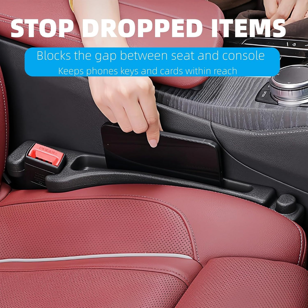 EnzeroTools Car Seat Gap Filler, 2-Pack No-Drop Seat Side Gap Seam Filler Organizer with Phone Holder, Universal Fit Fill The Gap Between Seat & Console, Perfect for Car, SUV, Truck