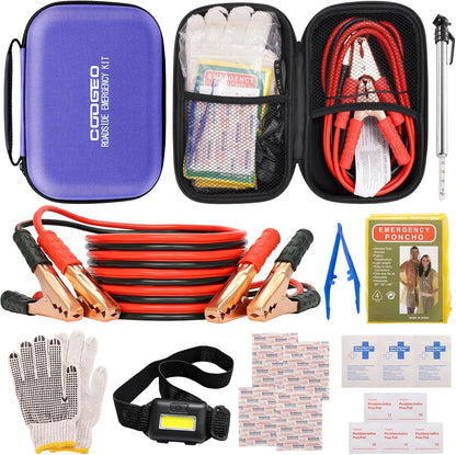 Car Roadside Emergency Kit with Battery Jumper Cables,Car Accessories for Men or Women,Automotive Safety Kit for Car,Vehicle, Truck or SUV,Gifts for Men or Him,Green